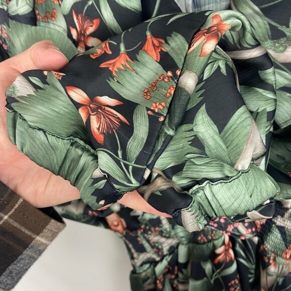 Johanna Ortiz Patterned Dress Flounce Hem Green Size XS H&M Collab Rare Bohemian - Picture 11 of 15